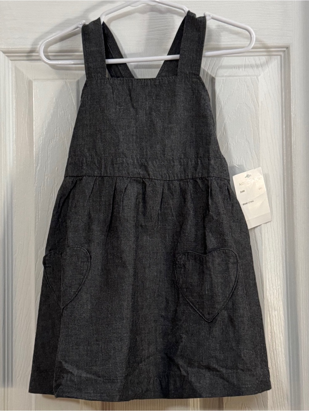 NWT Tucker + Tate Baby Girl Charcoal Overall Dress with Heart Pockets